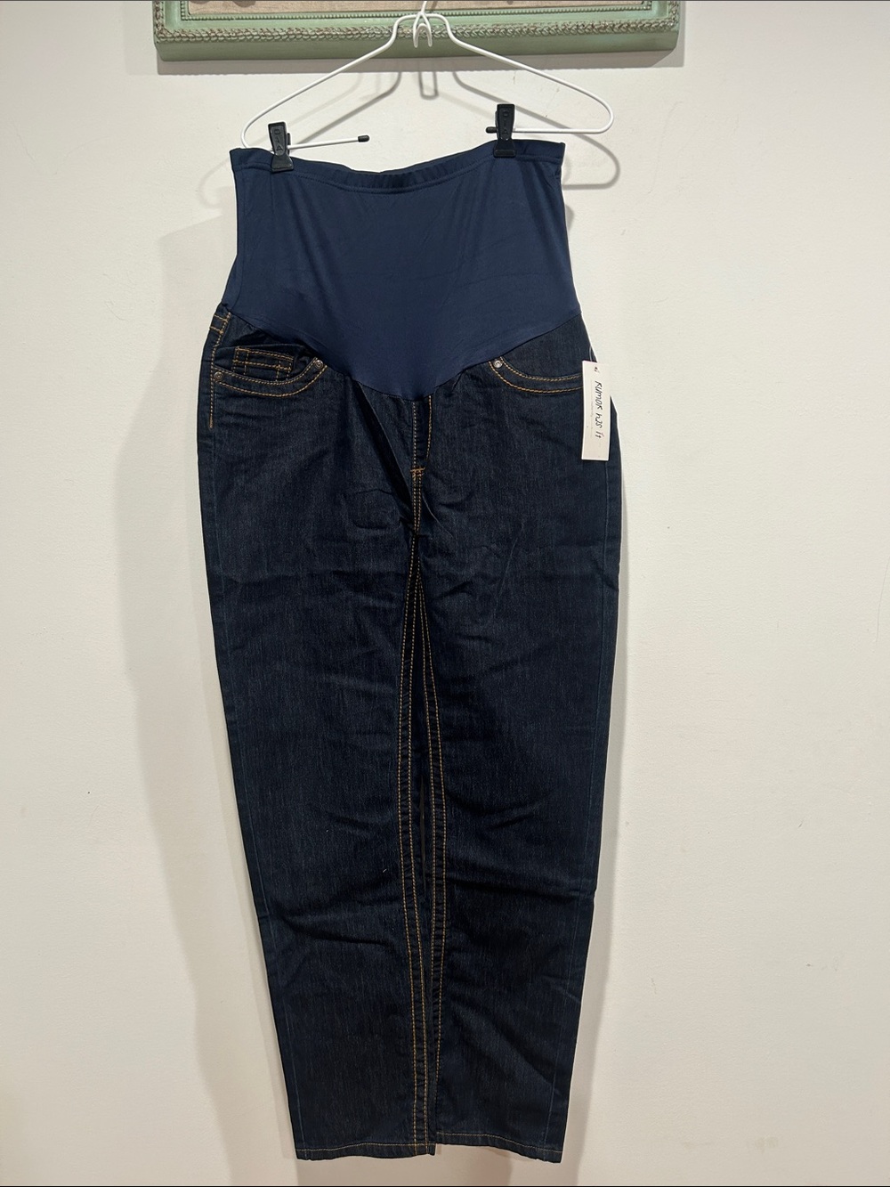 Rumor has it Maternity Dark Wash Denim Jeans straight leg large new belly band